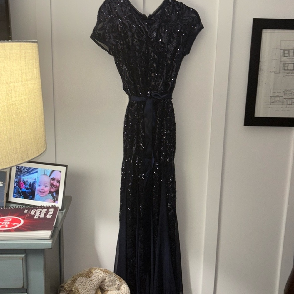 formal Navy Beaded dress for wedding giuest